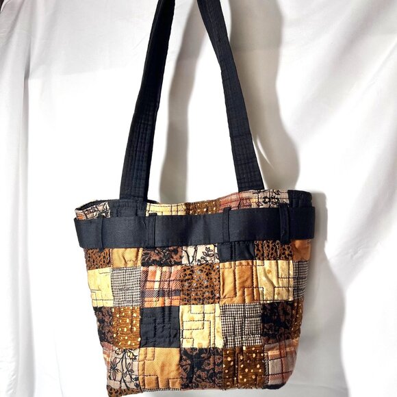 Donna Sharp Quilted Belt Buckle Purse-Brown Mix Medium Shoulder/Tote Purse Bag - Picture 7 of 16